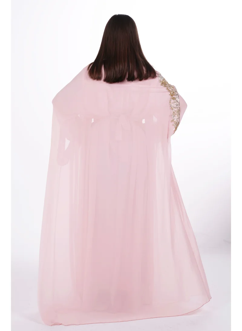 AL BENT AL SHARQIEH pink emboidered chiffon kaftan dress for Women | Best Price UAE